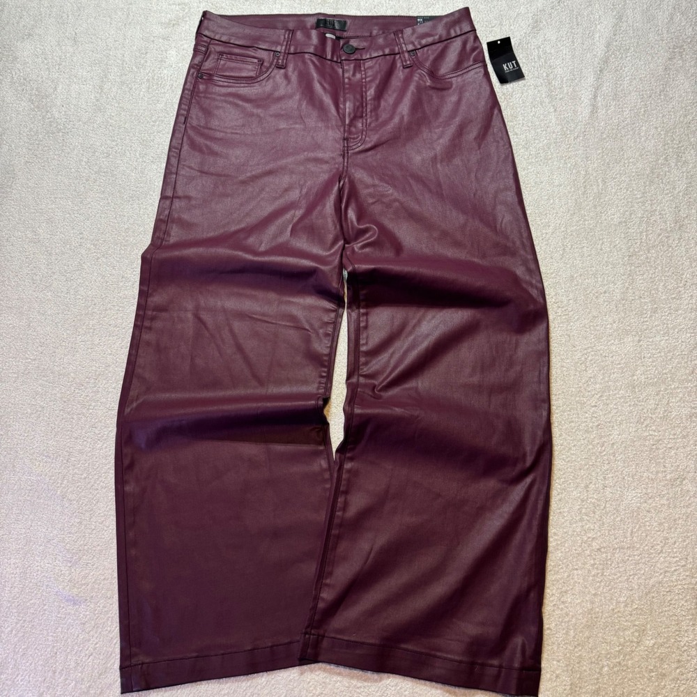 NWT KUT From The Kloth Meg Coated Jeans Womens 14 Blackberry Wide Leg High Rise